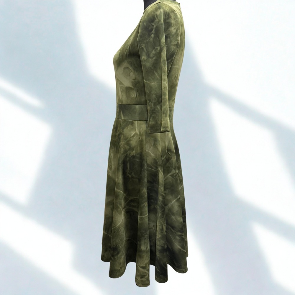 Wall St Tie Dye Green A-Line Midi Dress 3/4 Sleeve‎ Women's Size M - Picture 3 of 6